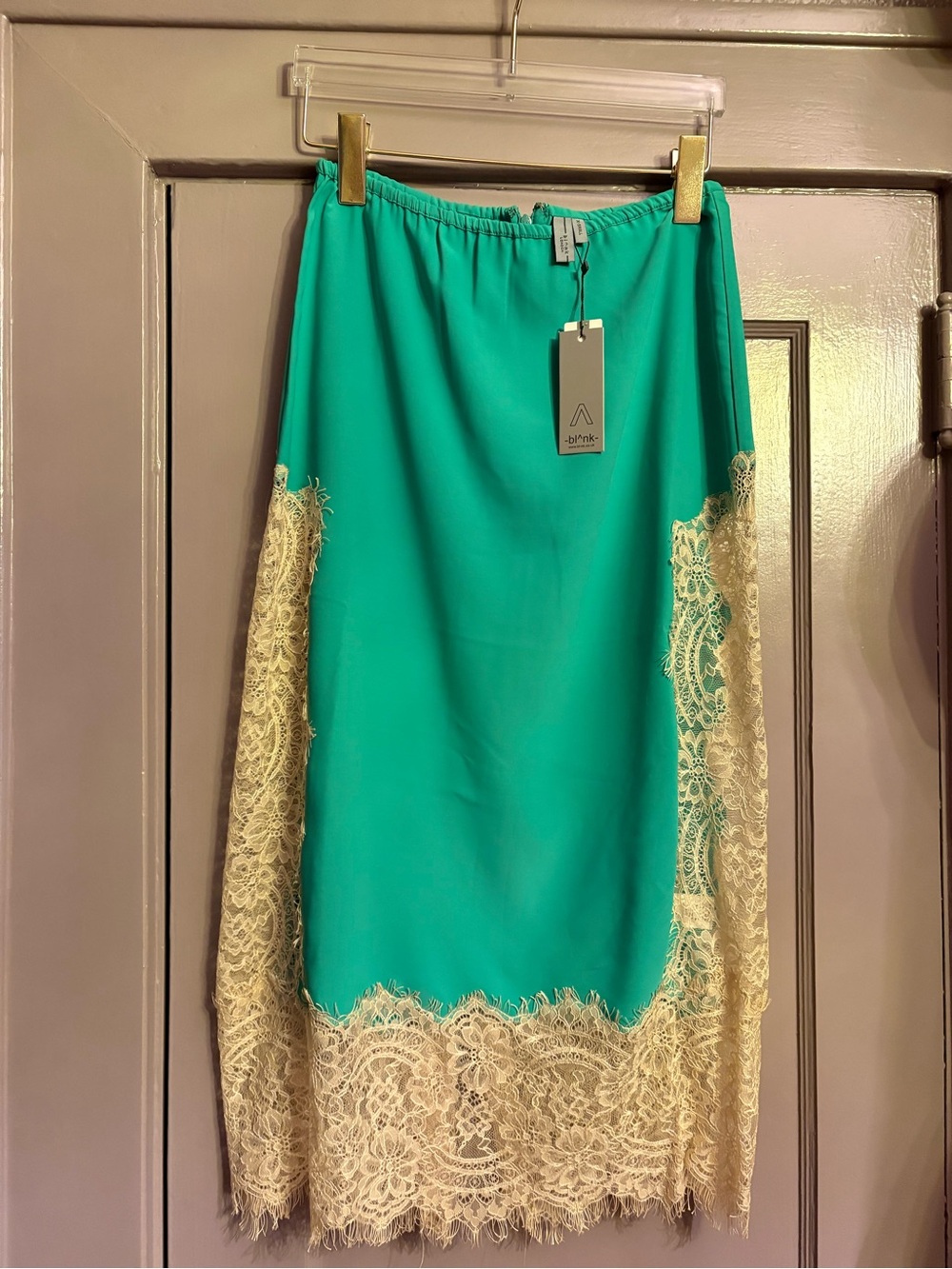 Bl^nk London Teal Skirt with Cream Lace Trim XS NWT